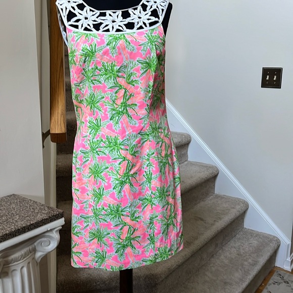 Lilly Pulitzer Dresses & Skirts - Lilly Pulitzer Pink and Green Palm-Print Sleeveless Shift Dress
